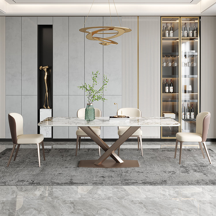 Luxury 1/4/5/7 Pieces Dining Set Sintered Stone Dining Table with Leather Chairs 5 Pieces: Table, 4 Chairs Clearhalo 'Dining Room Sets' 'Dining Tables & Seating' 'dining_room_set' 'furn' 'furn_dining_room_set' 'Furniture' 'furniture_dining_room_set' 'Kitchen & Dining Furniture' 'kitchen&dining_furn' 'kitchen' 4512041
