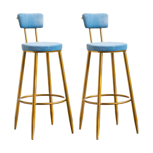 Modern Style Metal Bar Stool with Footrest Bistro Light Luxury Bar Stool Blue 2 Piece Set Clearhalo 'Bar Furniture' 'Bar Stools' 'bar_stools' 'furn' 'furn_bar_stools' 'furniture_bar_stools' 'Kitchen & Dining Furniture' 'kitchen&dining_furn' 'kitchen' 'kitchen_furn' Furniture' 4512314