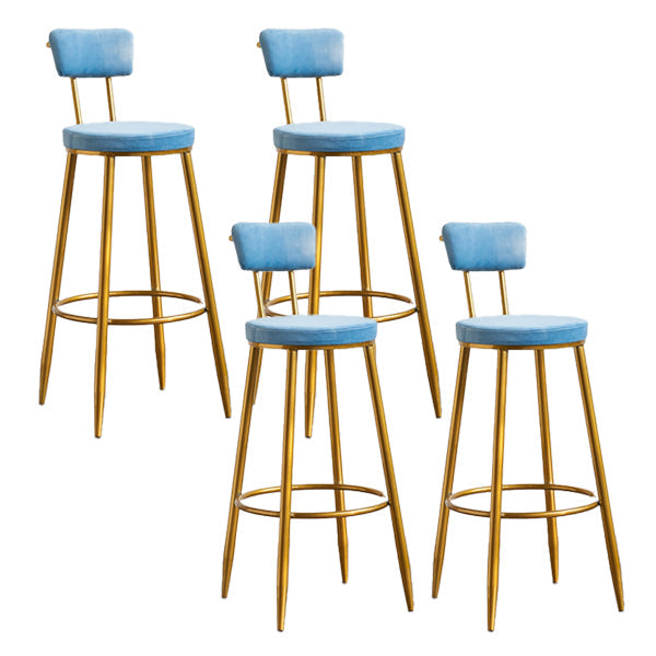 Modern Style Metal Bar Stool with Footrest Bistro Light Luxury Bar Stool Blue 4 Piece Set Clearhalo 'Bar Furniture' 'Bar Stools' 'bar_stools' 'furn' 'furn_bar_stools' 'furniture_bar_stools' 'Kitchen & Dining Furniture' 'kitchen&dining_furn' 'kitchen' 'kitchen_furn' Furniture' 4512316