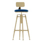 Glam Round Velvet Bar Stool Footrest Indoor Counter Stool with Gold Iron Legs Blue With Back 1 Piece Clearhalo 'Bar Furniture' 'Bar Stools' 'bar_stools' 'furn' 'furn_bar_stools' 'furniture_bar_stools' 'Kitchen & Dining Furniture' 'kitchen&dining_furn' 'kitchen' 'kitchen_furn' Furniture' 4512354
