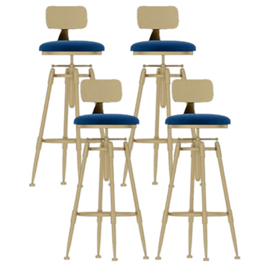 Glam Round Velvet Bar Stool Footrest Indoor Counter Stool with Gold Iron Legs Blue With Back 4 Piece Set Clearhalo 'Bar Furniture' 'Bar Stools' 'bar_stools' 'furn' 'furn_bar_stools' 'furniture_bar_stools' 'Kitchen & Dining Furniture' 'kitchen&dining_furn' 'kitchen' 'kitchen_furn' Furniture' 4512356