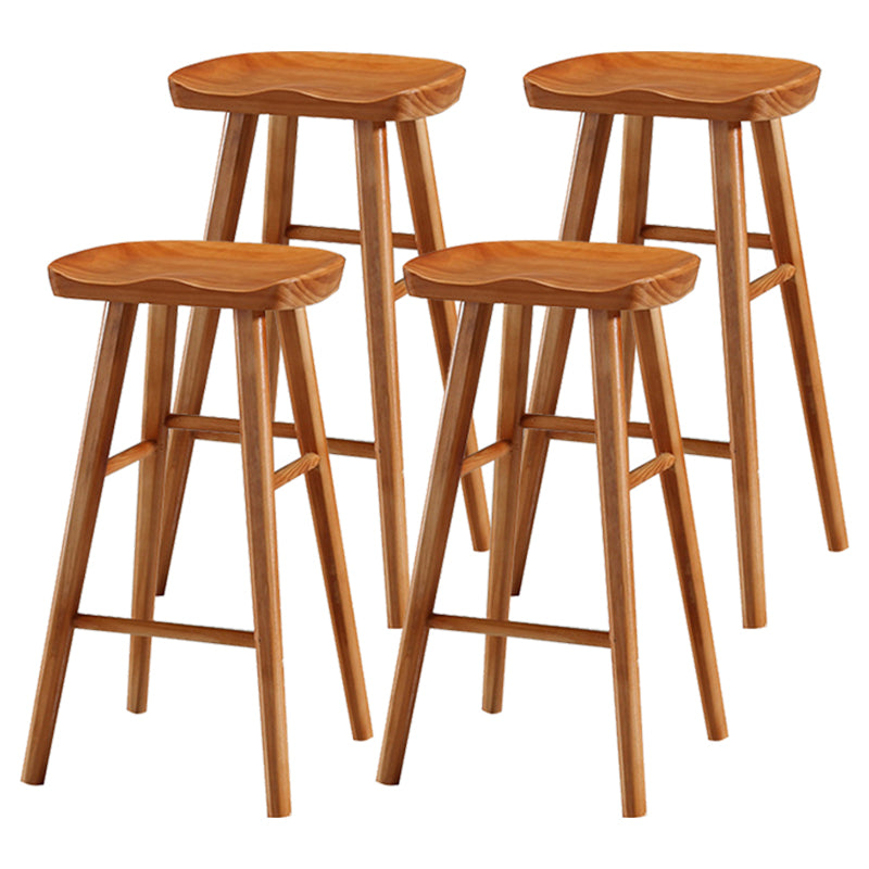 Indoor Pine Modern Bar Stool Contoured Seat Footrest Counter Stool with Wood Legs Walnut 4 Piece Set Clearhalo 'Bar Furniture' 'Bar Stools' 'bar_stools' 'furn' 'furn_bar_stools' 'furniture_bar_stools' 'Kitchen & Dining Furniture' 'kitchen&dining_furn' 'kitchen' 'kitchen_furn' Furniture' 4512381