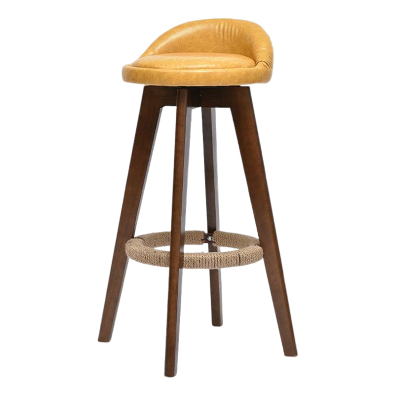 Modern Solid Wood Bar Stool Footrest Low Back Bucket Counter Stool with Cushion, 1 Piece Ginger Brown Clearhalo 'Bar Furniture' 'Bar Stools' 'bar_stools' 'furn' 'furn_bar_stools' 'furniture_bar_stools' 'Kitchen & Dining Furniture' 'kitchen&dining_furn' 'kitchen' 'kitchen_furn' Furniture' 4512437