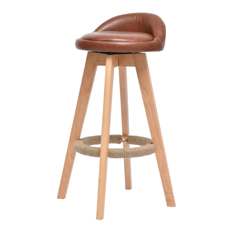 Modern Solid Wood Bar Stool Footrest Low Back Bucket Counter Stool with Cushion, 1 Piece Dark Coffee Natural Clearhalo 'Bar Furniture' 'Bar Stools' 'bar_stools' 'furn' 'furn_bar_stools' 'furniture_bar_stools' 'Kitchen & Dining Furniture' 'kitchen&dining_furn' 'kitchen' 'kitchen_furn' Furniture' 4512443