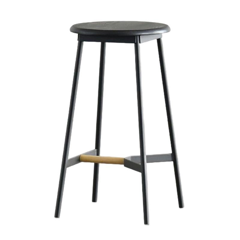 Modern Black Counter Bar Stool Wood Armless Bar Stool with Footrest and Iron Base 1 Piece Clearhalo 'Bar Furniture' 'Bar Stools' 'bar_stools' 'furn' 'furn_bar_stools' 'furniture_bar_stools' 'Kitchen & Dining Furniture' 'kitchen&dining_furn' 'kitchen' 'kitchen_furn' Furniture' 4512446