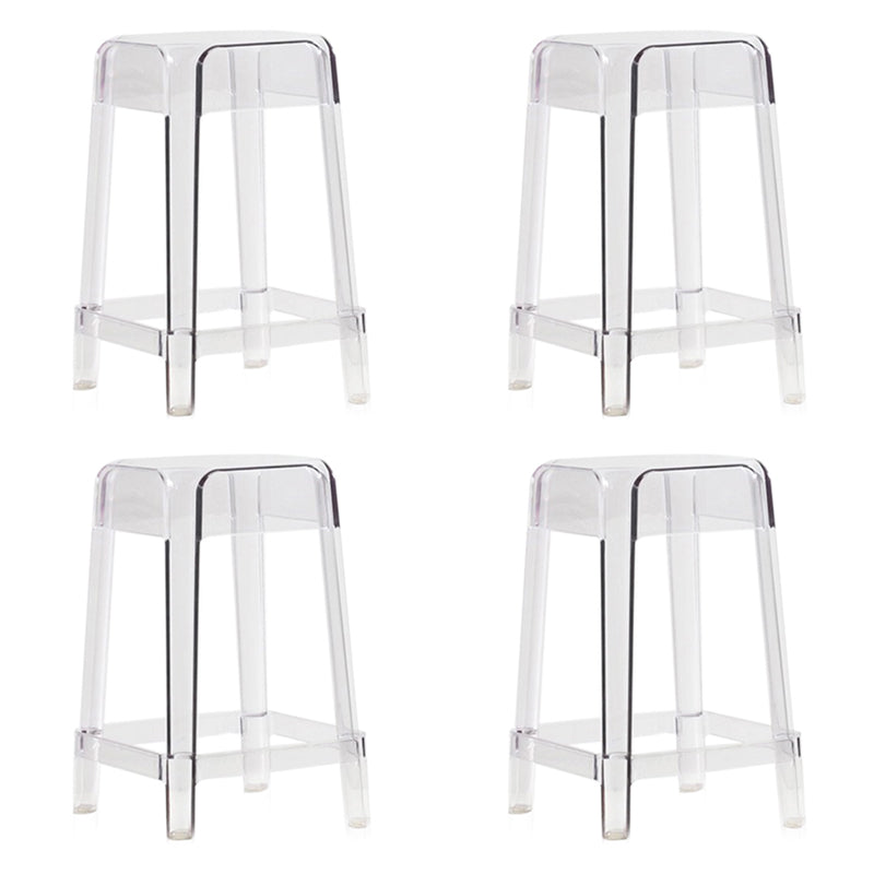 Modern Squared Counter Bar Stool Plastic Armless Bar Stool with Footrest Clear 4 Piece Set Clearhalo 'Bar Furniture' 'Bar Stools' 'bar_stools' 'furn' 'furn_bar_stools' 'furniture_bar_stools' 'Kitchen & Dining Furniture' 'kitchen&dining_furn' 'kitchen' 'kitchen_furn' Furniture' 4512476