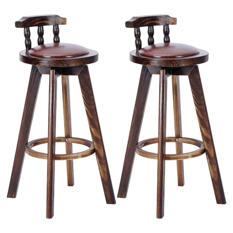 Traditional Counter Bar Stool Leather Armless Bar Stool with Footrest Wood Base Brown 2 Piece Set Clearhalo 'Bar Furniture' 'Bar Stools' 'bar_stools' 'furn' 'furn_bar_stools' 'furniture_bar_stools' 'Kitchen & Dining Furniture' 'kitchen&dining_furn' 'kitchen' 'kitchen_furn' Furniture' 4512532