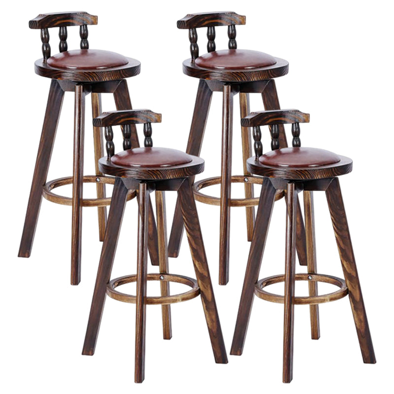 Traditional Counter Bar Stool Leather Armless Bar Stool with Footrest Wood Base Brown 4 Piece Set Clearhalo 'Bar Furniture' 'Bar Stools' 'bar_stools' 'furn' 'furn_bar_stools' 'furniture_bar_stools' 'Kitchen & Dining Furniture' 'kitchen&dining_furn' 'kitchen' 'kitchen_furn' Furniture' 4512533