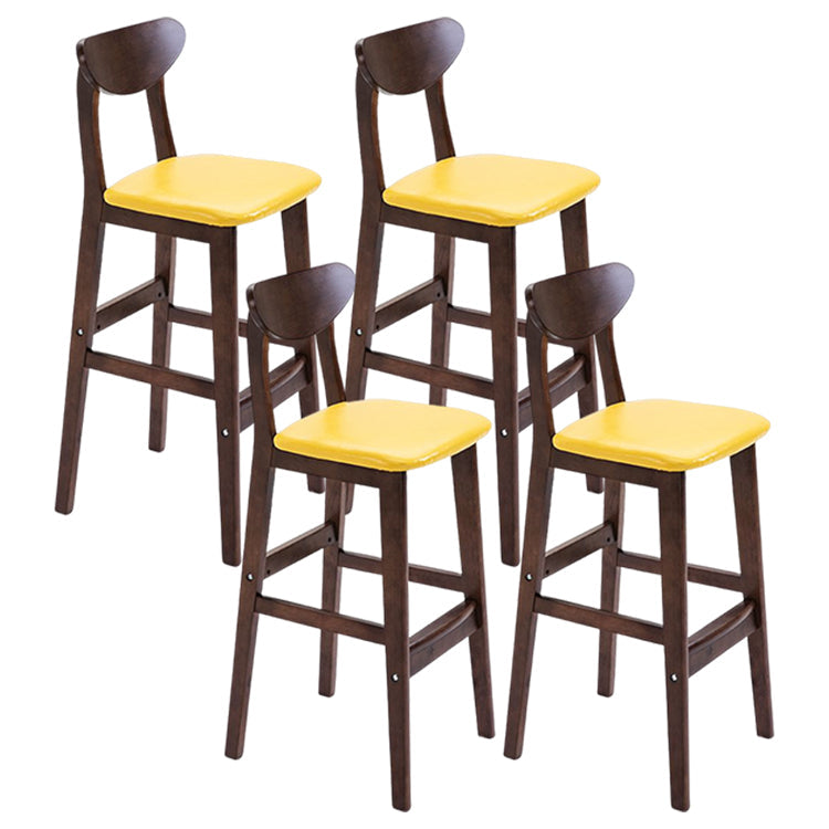 Modern Counter Bar Stool Armless Wood Bar Stool with Footrest and Backrest Brown Yellow 4 Piece Set Clearhalo 'Bar Furniture' 'Bar Stools' 'bar_stools' 'furn' 'furn_bar_stools' 'furniture_bar_stools' 'Kitchen & Dining Furniture' 'kitchen&dining_furn' 'kitchen' 'kitchen_furn' Furniture' 4512540