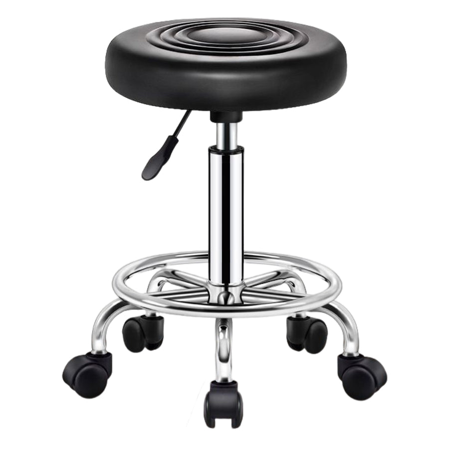Modern Liftable Rotatable Counter Stool Steel Beauty Shop Bar Stool with Leather Cushion Textured Black 1 Piece Clearhalo 'Bar Furniture' 'Bar Stools' 'bar_stools' 'furn' 'furn_bar_stools' 'furniture_bar_stools' 'Kitchen & Dining Furniture' 'kitchen&dining_furn' 'kitchen' 'kitchen_furn' Furniture' 4512638