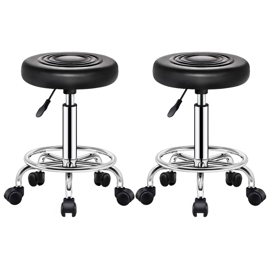 Modern Liftable Rotatable Counter Stool Steel Beauty Shop Bar Stool with Leather Cushion Textured Black 2 Piece Set Clearhalo 'Bar Furniture' 'Bar Stools' 'bar_stools' 'furn' 'furn_bar_stools' 'furniture_bar_stools' 'Kitchen & Dining Furniture' 'kitchen&dining_furn' 'kitchen' 'kitchen_furn' Furniture' 4512640