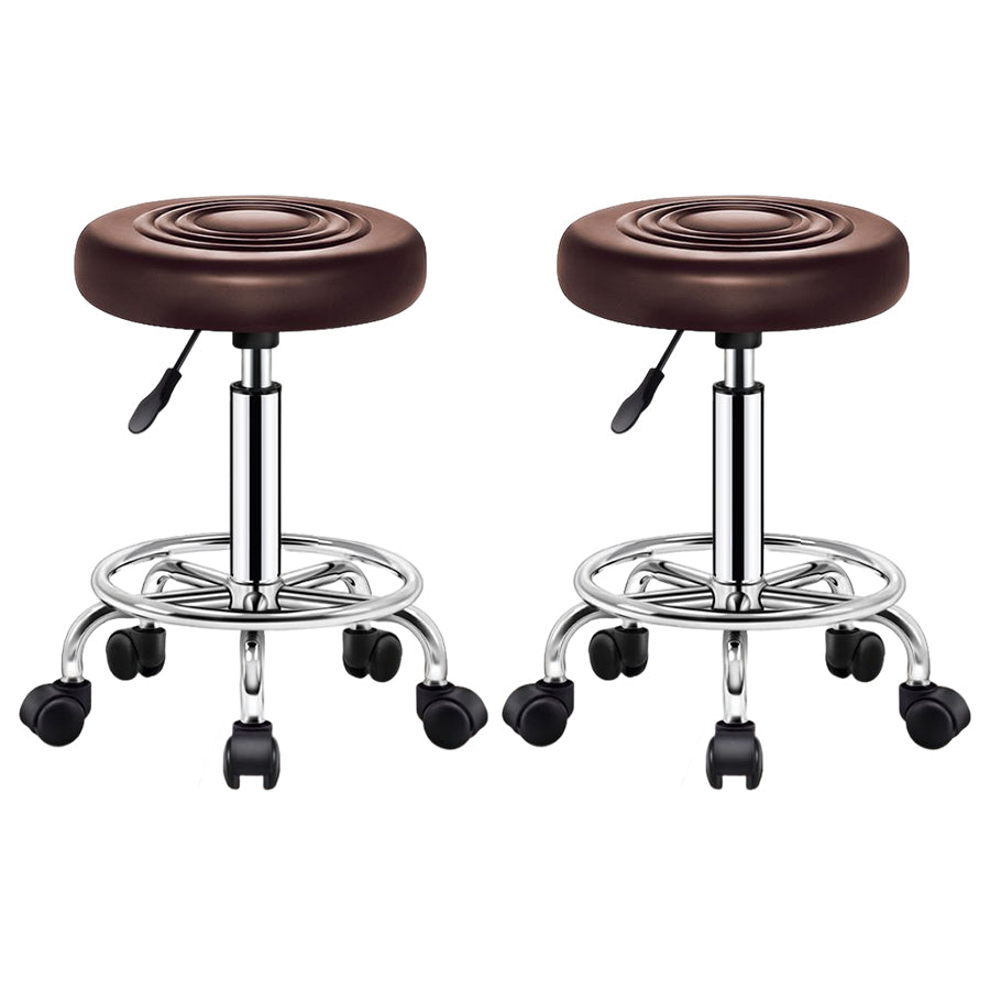 Modern Liftable Rotatable Counter Stool Steel Beauty Shop Bar Stool with Leather Cushion Dark Brown 2 Piece Set Clearhalo 'Bar Furniture' 'Bar Stools' 'bar_stools' 'furn' 'furn_bar_stools' 'furniture_bar_stools' 'Kitchen & Dining Furniture' 'kitchen&dining_furn' 'kitchen' 'kitchen_furn' Furniture' 4512651