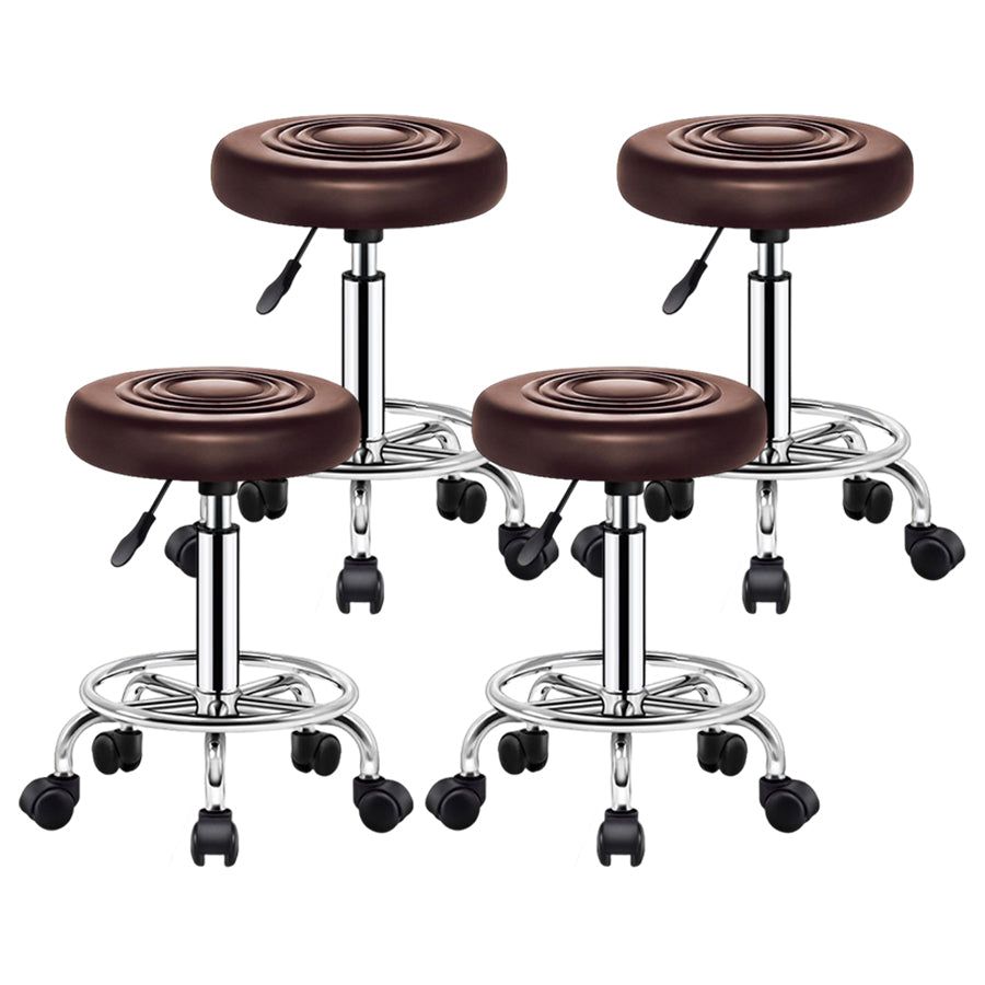 Modern Liftable Rotatable Counter Stool Steel Beauty Shop Bar Stool with Leather Cushion Dark Brown 4 Piece Set Clearhalo 'Bar Furniture' 'Bar Stools' 'bar_stools' 'furn' 'furn_bar_stools' 'furniture_bar_stools' 'Kitchen & Dining Furniture' 'kitchen&dining_furn' 'kitchen' 'kitchen_furn' Furniture' 4512653