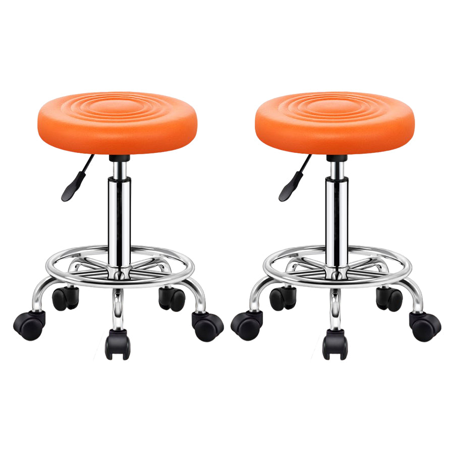 Modern Liftable Rotatable Counter Stool Steel Beauty Shop Bar Stool with Leather Cushion White-Orange 2 Piece Set Clearhalo 'Bar Furniture' 'Bar Stools' 'bar_stools' 'furn' 'furn_bar_stools' 'furniture_bar_stools' 'Kitchen & Dining Furniture' 'kitchen&dining_furn' 'kitchen' 'kitchen_furn' Furniture' 4512694