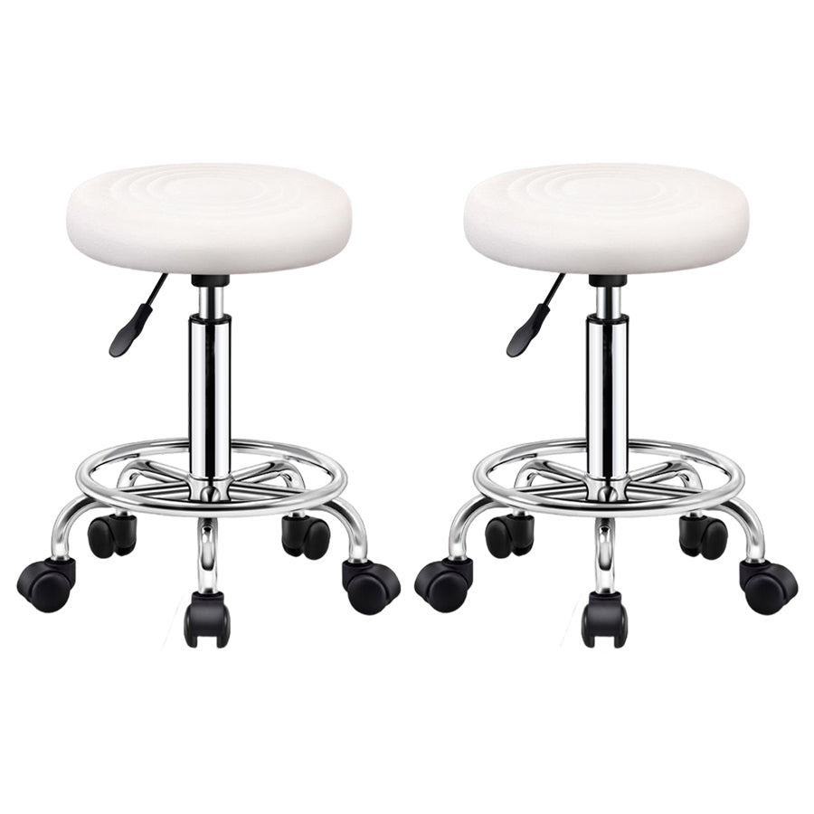 Modern Liftable Rotatable Counter Stool Steel Beauty Shop Bar Stool with Leather Cushion Textured White 2 Piece Set Clearhalo 'Bar Furniture' 'Bar Stools' 'bar_stools' 'furn' 'furn_bar_stools' 'furniture_bar_stools' 'Kitchen & Dining Furniture' 'kitchen&dining_furn' 'kitchen' 'kitchen_furn' Furniture' 4512700