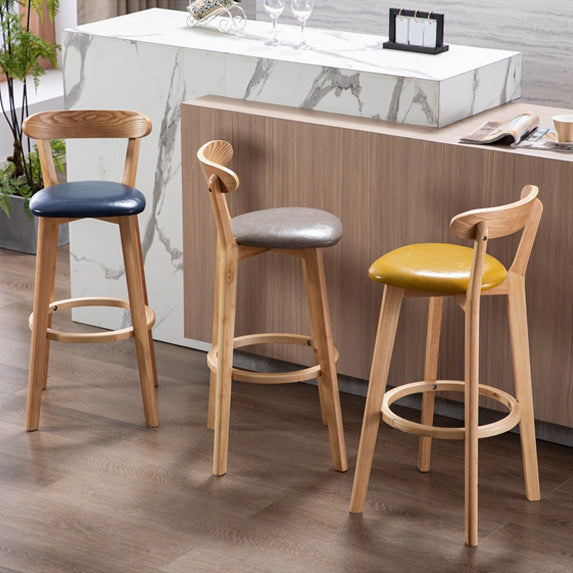 Modern Armless Backrest Counter Stool Wood Study Bar Stool with Cushion and Pedal Clearhalo 'Bar Furniture' 'Bar Stools' 'bar_stools' 'furn' 'furn_bar_stools' 'furniture_bar_stools' 'Kitchen & Dining Furniture' 'kitchen&dining_furn' 'kitchen' 'kitchen_furn' Furniture' 4512717