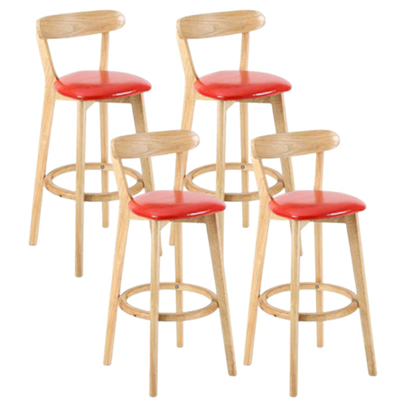 Modern Armless Backrest Counter Stool Wood Study Bar Stool with Cushion and Pedal Red 4 Piece Set Clearhalo 'Bar Furniture' 'Bar Stools' 'bar_stools' 'furn' 'furn_bar_stools' 'furniture_bar_stools' 'Kitchen & Dining Furniture' 'kitchen&dining_furn' 'kitchen' 'kitchen_furn' Furniture' 4512760