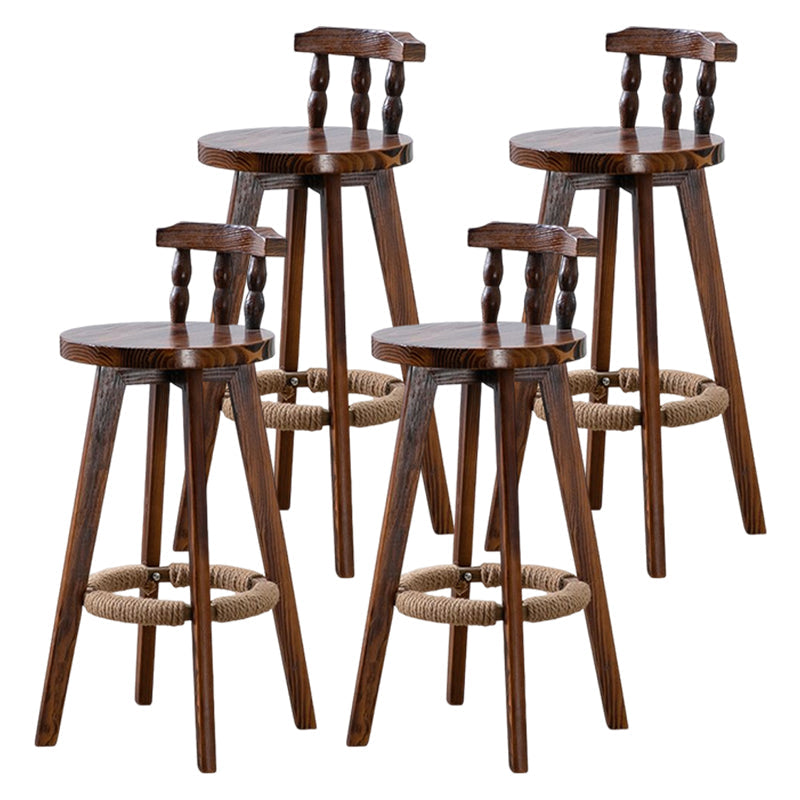 Tradition Armless Backrest Counter Stool Wood Household Bar Stool with Pedal Brown 4 Piece Set Clearhalo 'Bar Furniture' 'Bar Stools' 'bar_stools' 'furn' 'furn_bar_stools' 'furniture_bar_stools' 'Kitchen & Dining Furniture' 'kitchen&dining_furn' 'kitchen' 'kitchen_furn' Furniture' 4512824