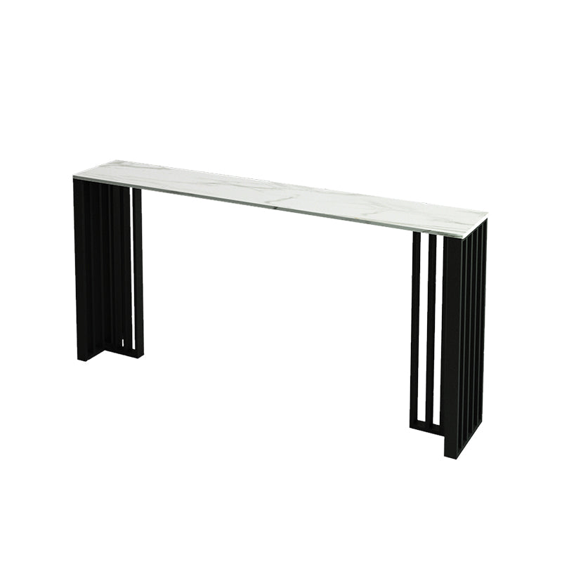 Modern Marble Table with Rectangle Table Top Black Double Pedestal Table - 42" H 47.2"L x 15.7"W x 41.3"H White Without Chairs Clearhalo 'Bar Furniture' 'Bar Tables' 'bar_tables' 'furn' 'furn_bar_tables' 'Furniture' 'furniture_bar_tables' 'Kitchen & Dining Furniture' 4512900