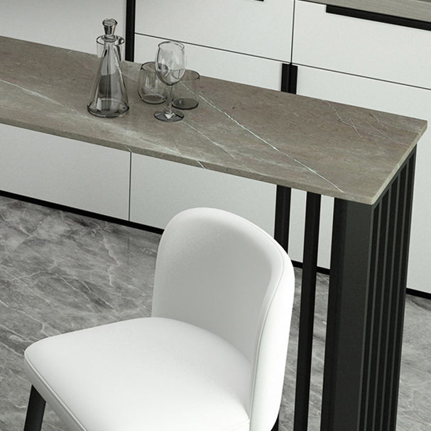 Modern Marble Table with Rectangle Table Top Black Double Pedestal Table - 42" H Clearhalo 'Bar Furniture' 'Bar Tables' 'bar_tables' 'furn' 'furn_bar_tables' 'Furniture' 'furniture_bar_tables' 'Kitchen & Dining Furniture' 4512901