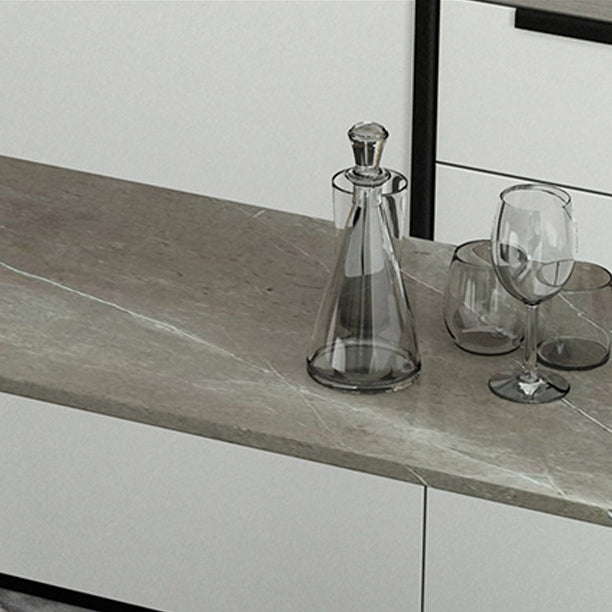 Modern Marble Table with Rectangle Table Top Black Double Pedestal Table - 42" H Clearhalo 'Bar Furniture' 'Bar Tables' 'bar_tables' 'furn' 'furn_bar_tables' 'Furniture' 'furniture_bar_tables' 'Kitchen & Dining Furniture' 4512902