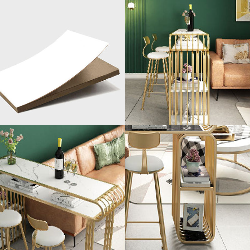 Glam Wood Pub Table with Rectangle Table Top Gold Double Pedestal Table - 42" H Clearhalo 'Bar Furniture' 'Bar Tables' 'bar_tables' 'furn' 'furn_bar_tables' 'Furniture' 'furniture_bar_tables' 'Kitchen & Dining Furniture' 4512915