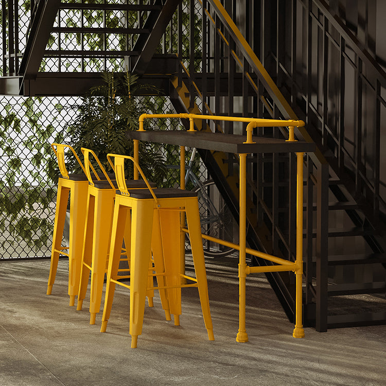 Industrial Wood Pub Table with Rectangle Table Top Yellow Trestle Table - 42" H 70.9"L x 17.7"W x 41.3"H Without Chairs Clearhalo 'Bar Furniture' 'Bar Tables' 'bar_tables' 'furn' 'furn_bar_tables' 'Furniture' 'furniture_bar_tables' 'Kitchen & Dining Furniture' 4512925