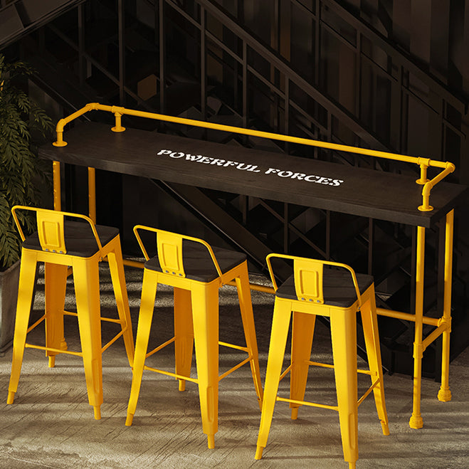 Industrial Wood Pub Table with Rectangle Table Top Yellow Trestle Table - 42" H Clearhalo 'Bar Furniture' 'Bar Tables' 'bar_tables' 'furn' 'furn_bar_tables' 'Furniture' 'furniture_bar_tables' 'Kitchen & Dining Furniture' 4512931
