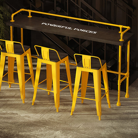 Industrial Wood Pub Table with Rectangle Table Top Yellow Trestle Table - 42" H Clearhalo 'Bar Furniture' 'Bar Tables' 'bar_tables' 'furn' 'furn_bar_tables' 'Furniture' 'furniture_bar_tables' 'Kitchen & Dining Furniture' 4512932