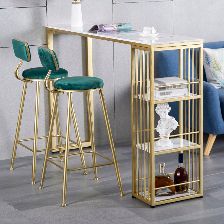 Marble Bistro Table with Rectangle Table Top Double Pedestal Table - 41.3" H 55.1"L x 15.7"W x 41.3"H White-Gold Stone Clearhalo 'Bar Furniture' 'Bar Tables' 'bar_tables' 'furn' 'furn_bar_tables' 'Furniture' 'furniture_bar_tables' 'Kitchen & Dining Furniture' 4512940