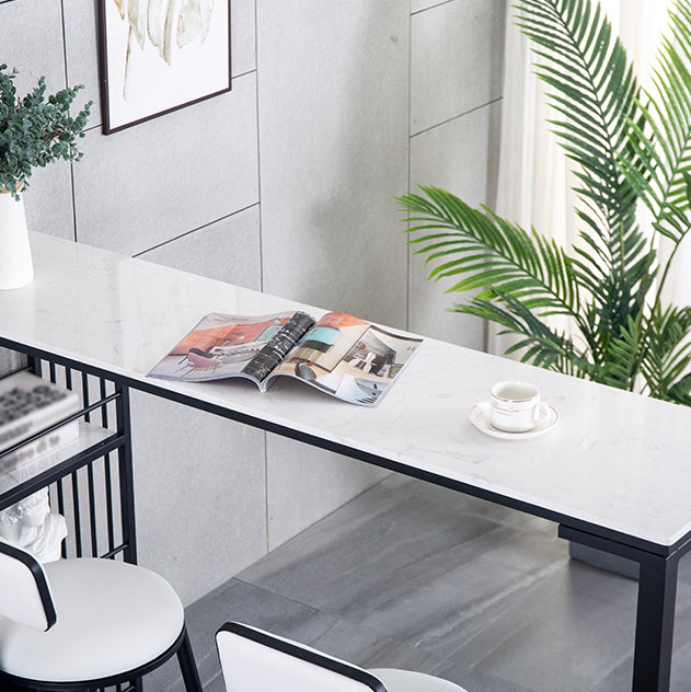 Marble Bistro Table with Rectangle Table Top Double Pedestal Table - 41.3" H Clearhalo 'Bar Furniture' 'Bar Tables' 'bar_tables' 'furn' 'furn_bar_tables' 'Furniture' 'furniture_bar_tables' 'Kitchen & Dining Furniture' 4512945