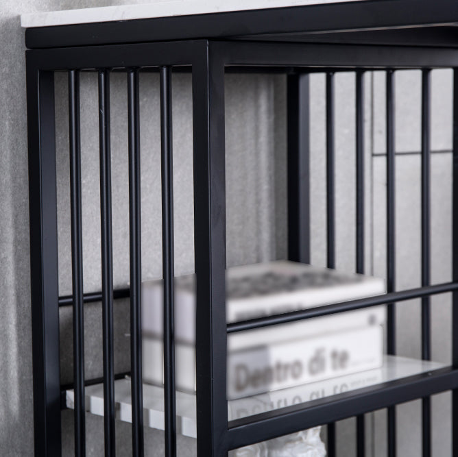 Marble Bistro Table with Rectangle Table Top Double Pedestal Table - 41.3" H Clearhalo 'Bar Furniture' 'Bar Tables' 'bar_tables' 'furn' 'furn_bar_tables' 'Furniture' 'furniture_bar_tables' 'Kitchen & Dining Furniture' 4512946