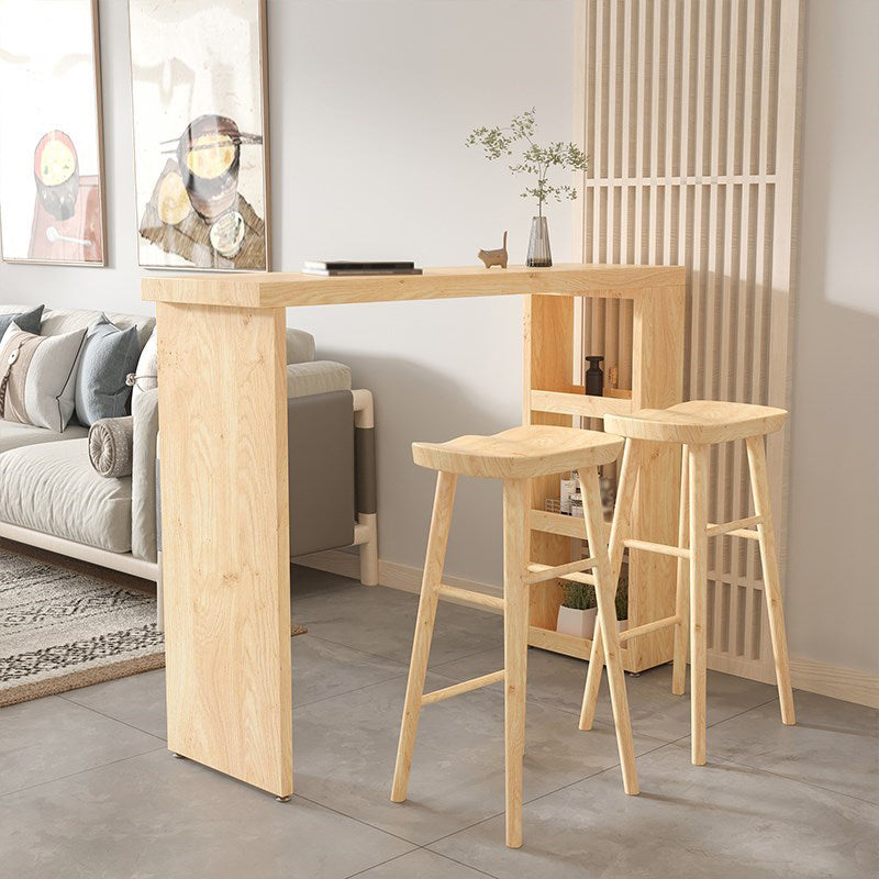 Modern Wood Counter Table with Rectangle Table Top Double Pedestal Table- 41.3" H 55.1"L x 15.7"W x 41.3"H Wood Without Chairs Clearhalo 'Bar Furniture' 'Bar Tables' 'bar_tables' 'furn' 'furn_bar_tables' 'Furniture' 'furniture_bar_tables' 'Kitchen & Dining Furniture' 4512984
