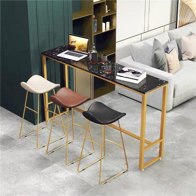 Marble Counter Height Table with Rectangle Table Top Trestle Table - 41.3" H Gold-Black Without Chairs Clearhalo 'Bar Furniture' 'Bar Tables' 'bar_tables' 'furn' 'furn_bar_tables' 'Furniture' 'furniture_bar_tables' 'Kitchen & Dining Furniture' 4513030