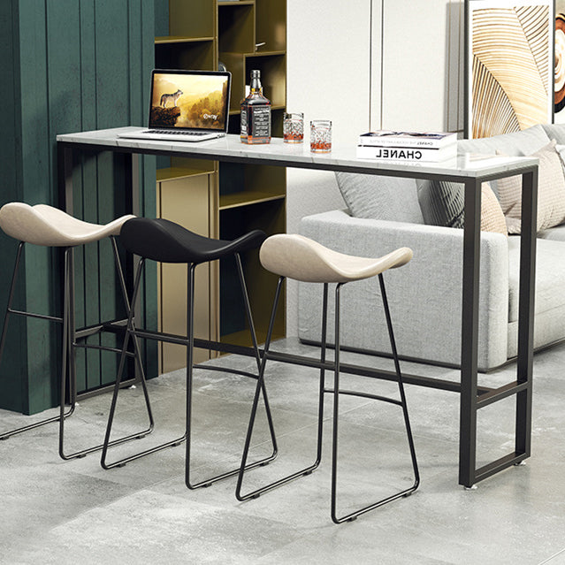Marble Counter Height Table with Rectangle Table Top Trestle Table - 41.3" H 110.2"L x 15.7"W x 41.3"H White-Black Without Chairs Clearhalo 'Bar Furniture' 'Bar Tables' 'bar_tables' 'furn' 'furn_bar_tables' 'Furniture' 'furniture_bar_tables' 'Kitchen & Dining Furniture' 4513031