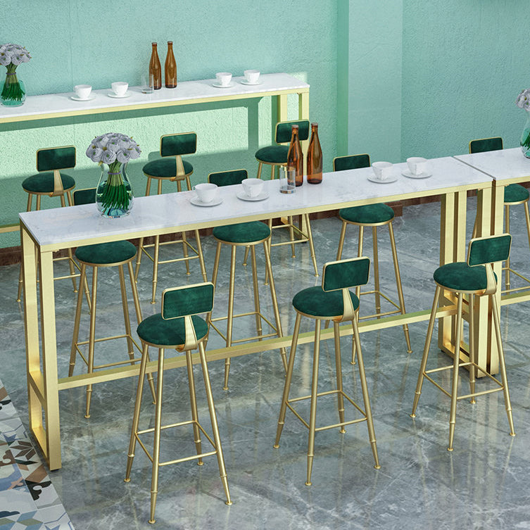 Glam Marble Bistro Bar Table with Rectangle Table Top Trestle Table - 41.3" H , Only Table 86.6"L x 15.7"W x 41.3"H Without Chairs Clearhalo 'Bar Furniture' 'Bar Tables' 'bar_tables' 'furn' 'furn_bar_tables' 'Furniture' 'furniture_bar_tables' 'Kitchen & Dining Furniture' 4513054