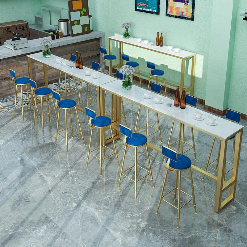 Glam Marble Bistro Bar Table with Rectangle Table Top Trestle Table - 41.3" H , Only Table Clearhalo 'Bar Furniture' 'Bar Tables' 'bar_tables' 'furn' 'furn_bar_tables' 'Furniture' 'furniture_bar_tables' 'Kitchen & Dining Furniture' 4513059