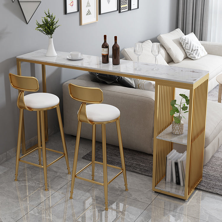 White Modern Style Rectangle Table in Faux Marble and Metal Bar Table for Living Room 70.9"L x 15.7"W x 41.3"H Gold Without Chairs Clearhalo 'Bar Furniture' 'Bar Tables' 'bar_tables' 'furn' 'furn_bar_tables' 'Furniture' 'furniture_bar_tables' 'Kitchen & Dining Furniture' 4513077