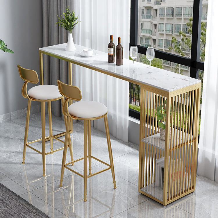 White Modern Style Rectangle Table in Faux Marble and Metal Bar Table for Living Room 63"L x 15.7"W x 41.3"H Gold Without Chairs Clearhalo 'Bar Furniture' 'Bar Tables' 'bar_tables' 'furn' 'furn_bar_tables' 'Furniture' 'furniture_bar_tables' 'Kitchen & Dining Furniture' 4513078
