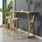 Glam Marble Bar Table with Rectangle Table Top Double Pedestal Table - 41.3" H 63"L x 15.7"W x 41.3"H White-Gold Without Chairs Clearhalo 'Bar Furniture' 'Bar Tables' 'bar_tables' 'furn' 'furn_bar_tables' 'Furniture' 'furniture_bar_tables' 'Kitchen & Dining Furniture' 4513090