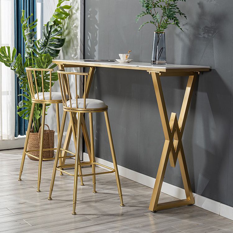 Glam Marble Bar Table with Rectangle Table Top Double Pedestal Table - 41.3" H 63"L x 15.7"W x 41.3"H White-Gold Without Chairs Clearhalo 'Bar Furniture' 'Bar Tables' 'bar_tables' 'furn' 'furn_bar_tables' 'Furniture' 'furniture_bar_tables' 'Kitchen & Dining Furniture' 4513090