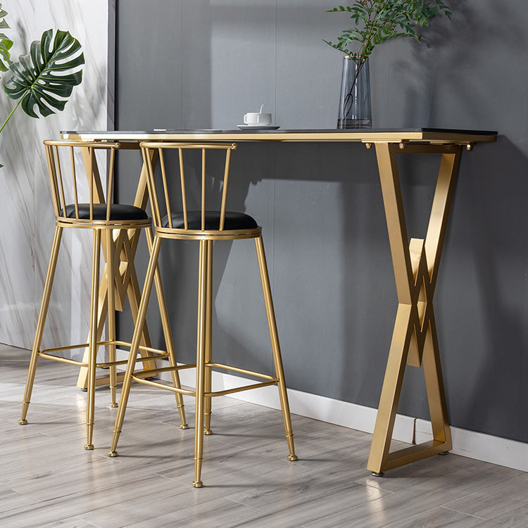 Glam Marble Bar Table with Rectangle Table Top Double Pedestal Table - 41.3" H Clearhalo 'Bar Furniture' 'Bar Tables' 'bar_tables' 'furn' 'furn_bar_tables' 'Furniture' 'furniture_bar_tables' 'Kitchen & Dining Furniture' 4513091