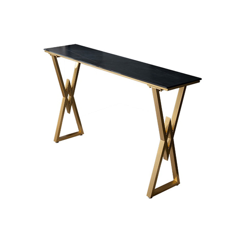 Glam Marble Bar Table with Rectangle Table Top Double Pedestal Table - 41.3" H Gold-Black Without Chairs Clearhalo 'Bar Furniture' 'Bar Tables' 'bar_tables' 'furn' 'furn_bar_tables' 'Furniture' 'furniture_bar_tables' 'Kitchen & Dining Furniture' 4513092
