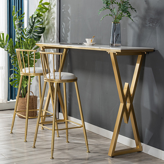Glam Marble Bar Table with Rectangle Table Top Double Pedestal Table - 41.3" H Clearhalo 'Bar Furniture' 'Bar Tables' 'bar_tables' 'furn' 'furn_bar_tables' 'Furniture' 'furniture_bar_tables' 'Kitchen & Dining Furniture' 4513098