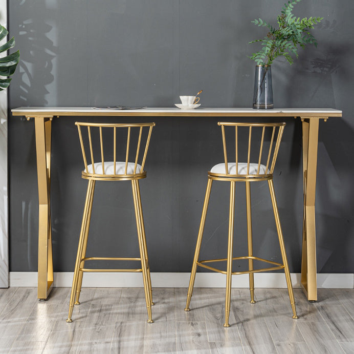 Glam Marble Bar Table with Rectangle Table Top Double Pedestal Table - 41.3" H Clearhalo 'Bar Furniture' 'Bar Tables' 'bar_tables' 'furn' 'furn_bar_tables' 'Furniture' 'furniture_bar_tables' 'Kitchen & Dining Furniture' 4513100