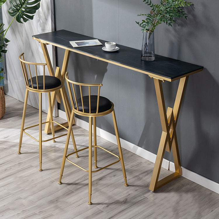 Glam Marble Bar Table with Rectangle Table Top Double Pedestal Table - 41.3" H Clearhalo 'Bar Furniture' 'Bar Tables' 'bar_tables' 'furn' 'furn_bar_tables' 'Furniture' 'furniture_bar_tables' 'Kitchen & Dining Furniture' 4513101