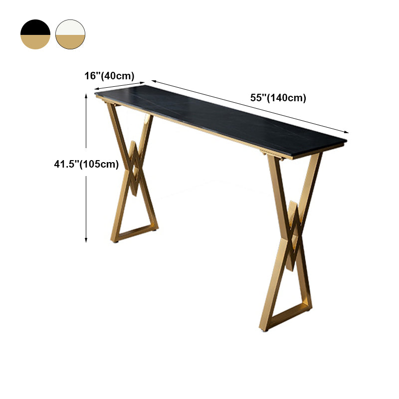 Glam Marble Bar Table with Rectangle Table Top Double Pedestal Table - 41.3" H Clearhalo 'Bar Furniture' 'Bar Tables' 'bar_tables' 'furn' 'furn_bar_tables' 'Furniture' 'furniture_bar_tables' 'Kitchen & Dining Furniture' 4513105