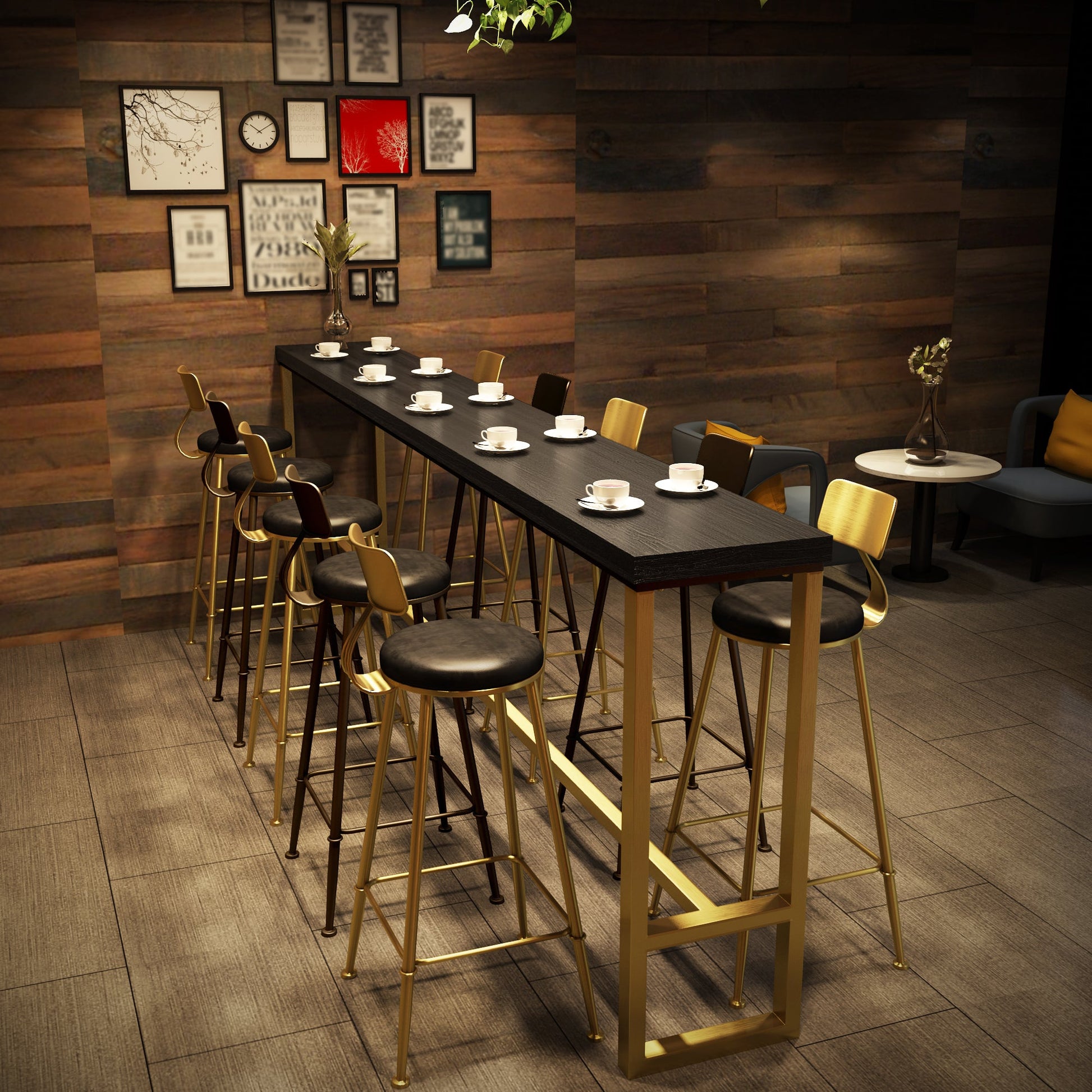 Brown Glam Style Bar Table in Iron and Wood Bar Indoor Bar Counter , Only Table 94.5"L x 15.7"W x 41.3"H Without Chairs Clearhalo 'Bar Furniture' 'Bar Tables' 'bar_tables' 'furn' 'furn_bar_tables' 'Furniture' 'furniture_bar_tables' 'Kitchen & Dining Furniture' 4513110