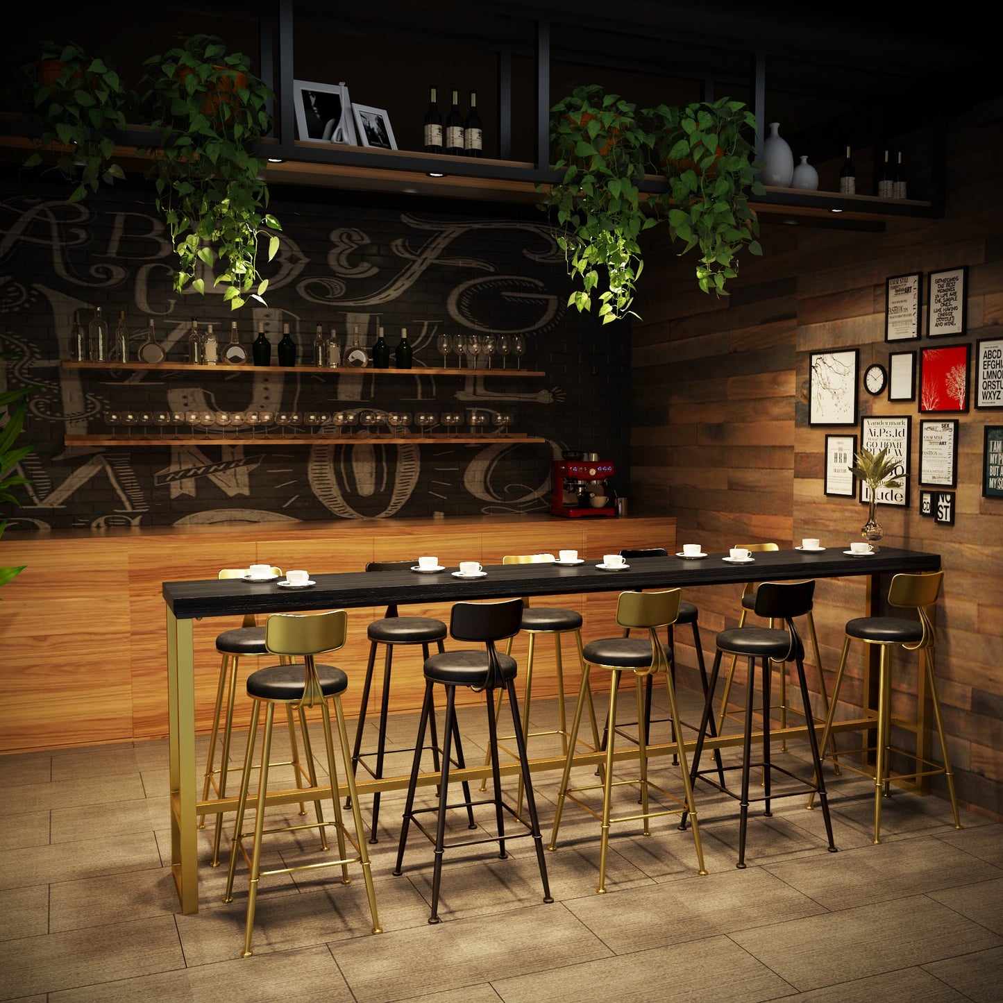 Brown Glam Style Bar Table in Iron and Wood Bar Indoor Bar Counter , Only Table Clearhalo 'Bar Furniture' 'Bar Tables' 'bar_tables' 'furn' 'furn_bar_tables' 'Furniture' 'furniture_bar_tables' 'Kitchen & Dining Furniture' 4513112