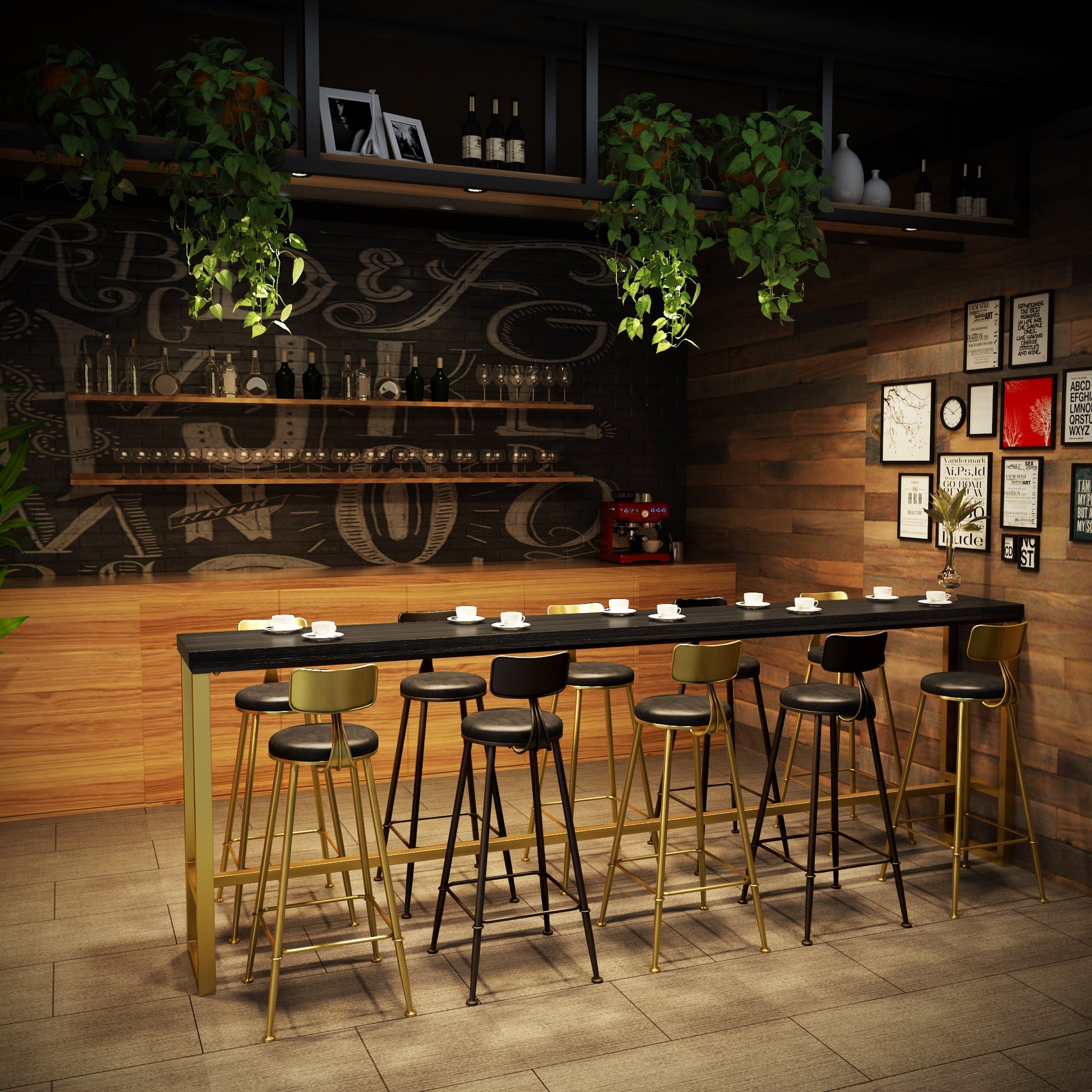 Brown Glam Style Bar Table in Iron and Wood Bar Indoor Bar Counter , Only Table Clearhalo 'Bar Furniture' 'Bar Tables' 'bar_tables' 'furn' 'furn_bar_tables' 'Furniture' 'furniture_bar_tables' 'Kitchen & Dining Furniture' 4513112